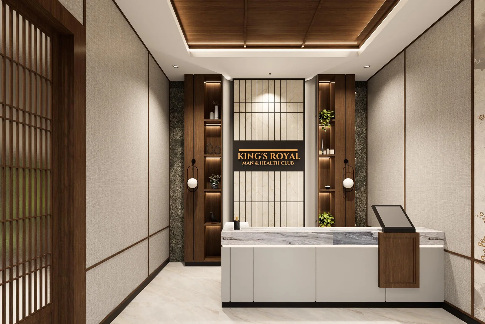 Visualisasi desain resepsionis King’s Royal Spa Pantai Indah Kapuk 2